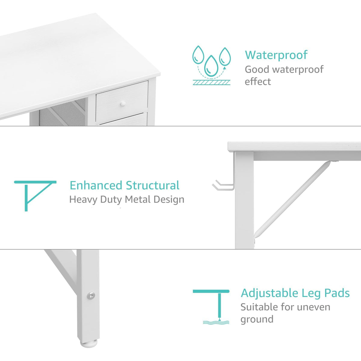 Lufeiya Small White Desk with Drawers for Bedroom, 40 Inch Kids Girls Study Desks, Reversible Computer Writing Nail Table with Fabric Drawer for Small Spaces Home Office Manicure