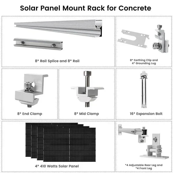 Natures Generator 4 x 410 Watt Monocrystalline Solar Panel With Solar Panel Mount Rack
