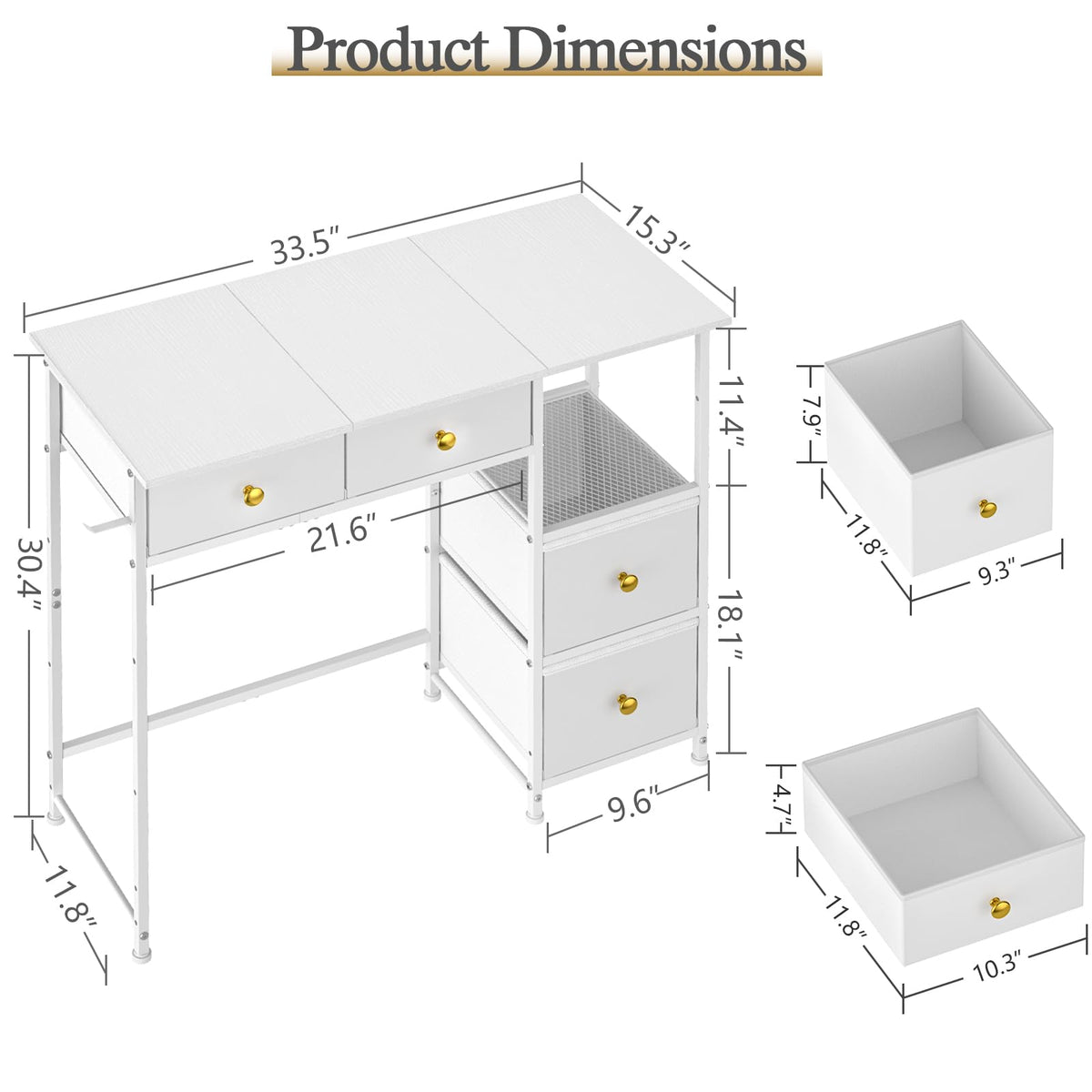 3IngSeagulls Small Computer Desk with 4 Fabric Drawers, Simple Writing Desk for Home Office, Compact Study Desks for Small Spaces, Kids Desk Study for Bedroom, White