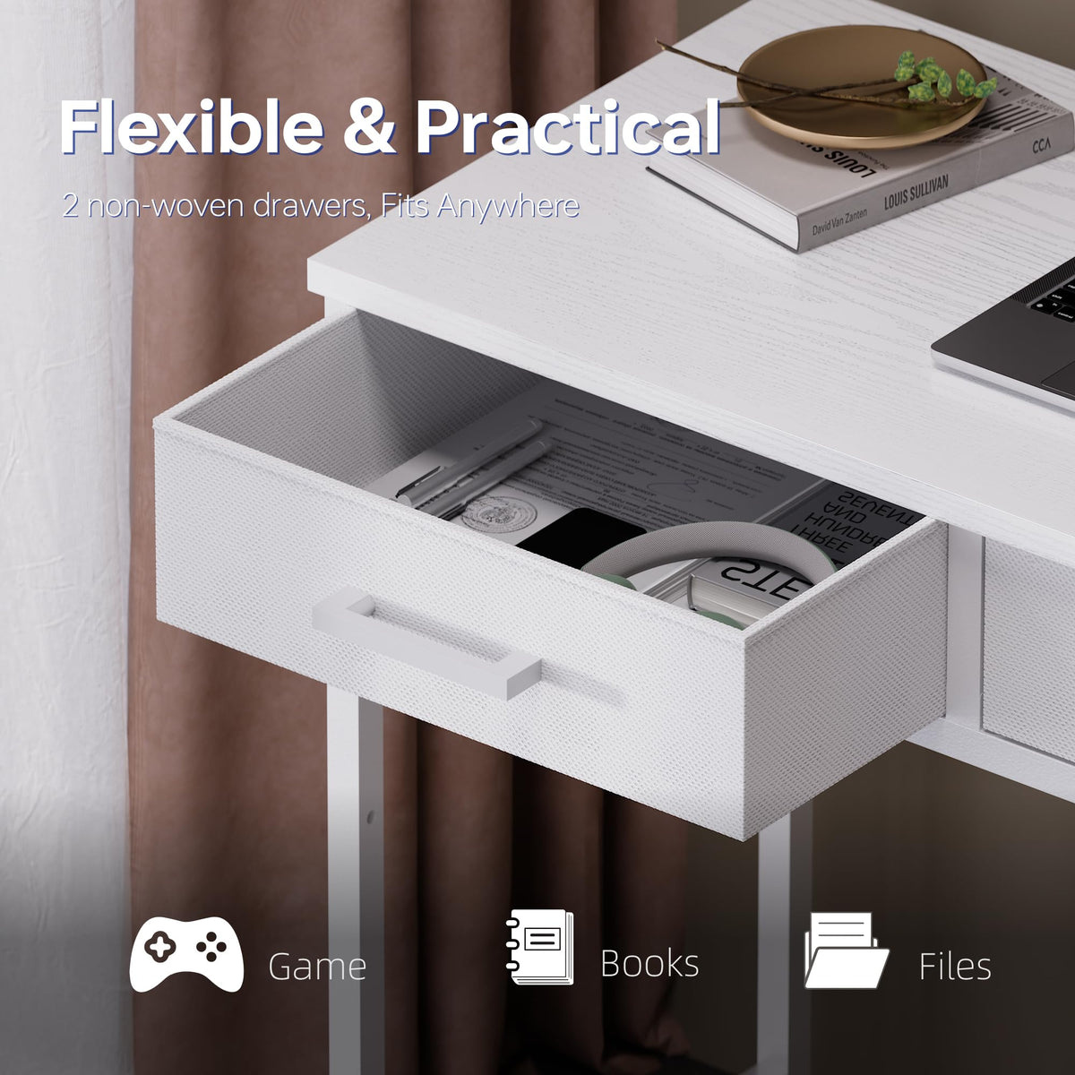 Pamray 32 Inch Small Computer Desk with 2 Drawers for Bedroom Study Writing Home Office Table for Small Spaces White