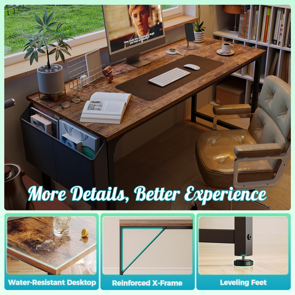 PRAISUN 55'' Computer Desk with Fabric Storage Bag