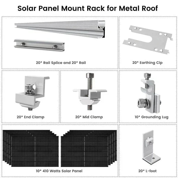 Natures Generator 10 x 410 Watt Monocrystalline Solar Panel With Solar Panel Mount Rack
