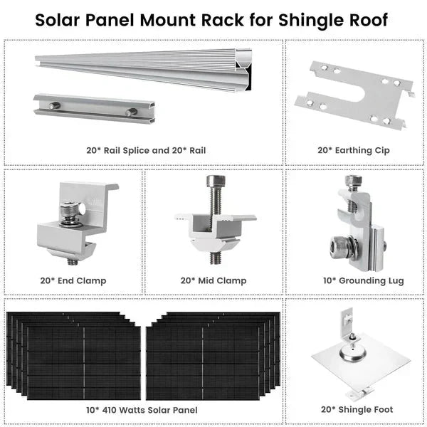Natures Generator 10 x 410 Watt Monocrystalline Solar Panel With Solar Panel Mount Rack