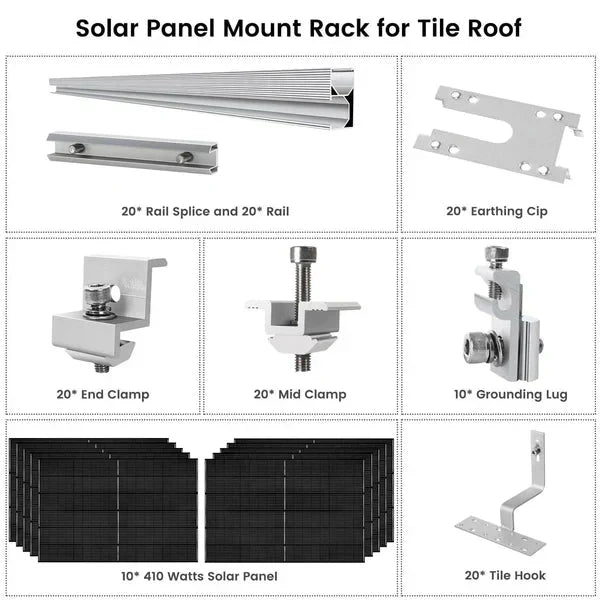 Natures Generator 10 x 410 Watt Monocrystalline Solar Panel With Solar Panel Mount Rack