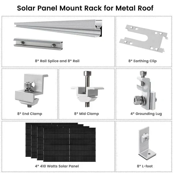 Natures Generator 4 x 410 Watt Monocrystalline Solar Panel With Solar Panel Mount Rack